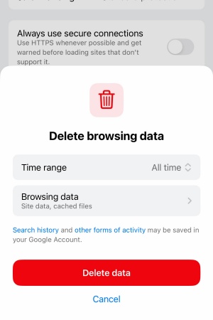 Screenshot of how to clear your cache on Chrome with iOS. 