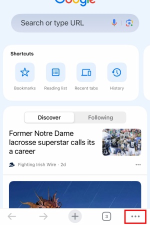Screenshot of how to clear your cache on Chrome with iOS. 