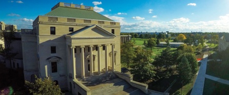 Wide, overhead photo of Abbott Library on UB's South Campus. 