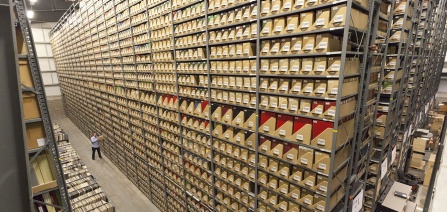 Photo of the inside of the Libraries Annex storage facility. 