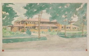 Architectural drawing of the Darwin D. Martin House in color. 