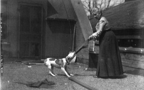 Louise Bethune with her dog. 