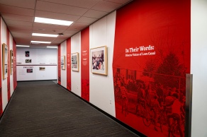 Picture of Silverman Library's third floor Love Canal exhibit. 