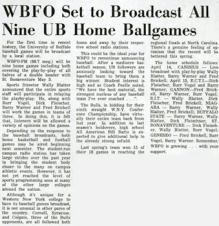WBFO Set to Broadcast All Nine UB Home Ballgames. 