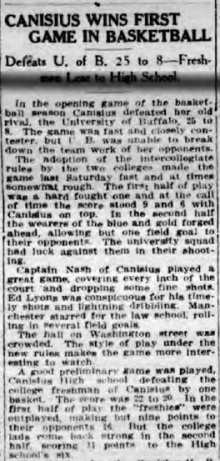 Canisius Wins First Game in Basketball. 