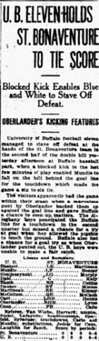 U.B. ELEVEN HOLDS ST. BONAVENTURE TO TIE SCORE. 