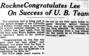 Rockne Congratulates Lee On Success of U.B. Team. 