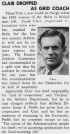 Clair Dropped As Grid Coach. 