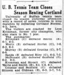 U. B. Tennis Team Closes Season Beating Cortland. 