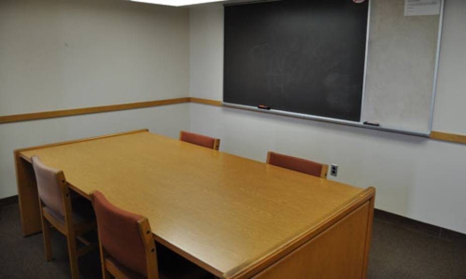 Photo of the Abbott Library second floor mezzanine group study rooms. 