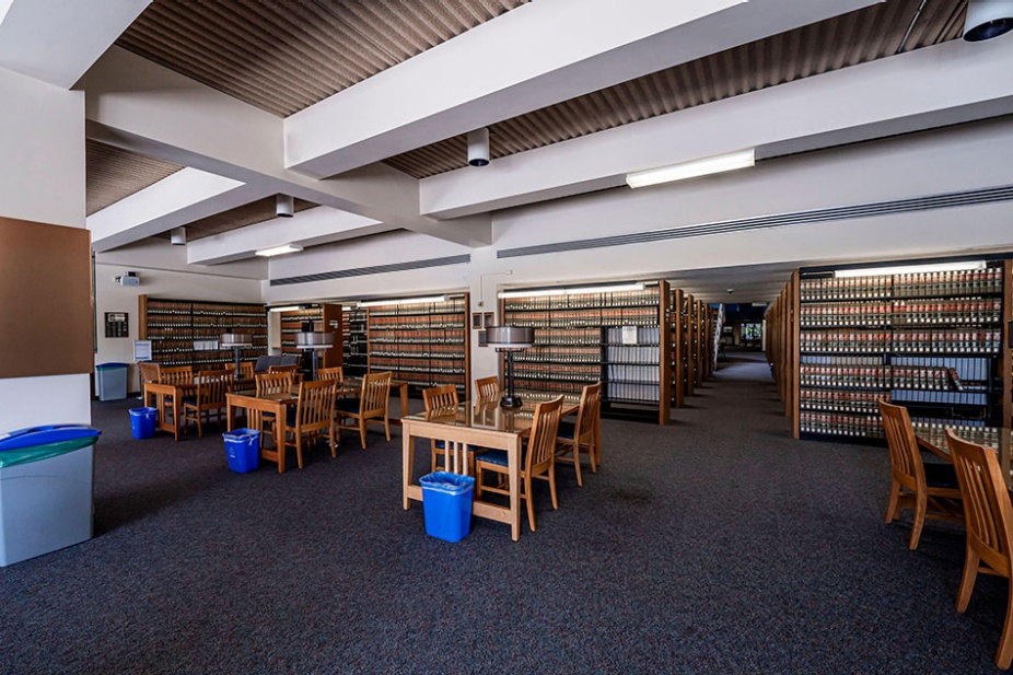 Photo of the Law Library second floor reading room. 