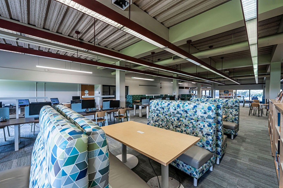 Photo of the Lockwood Library second floor study booths. 