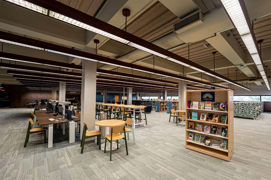 Photo of the Lockwood Library second floor study area. 