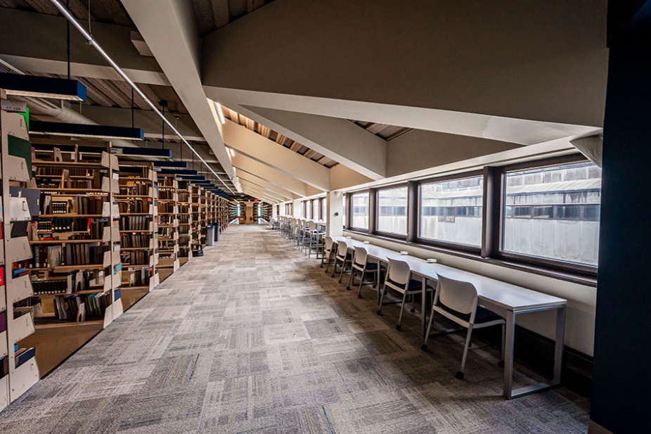 Photo of the Lockwood Library fourth floor study area. 