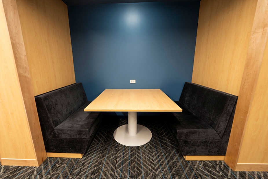 Photo of the Silverman Library second floor study booths. 