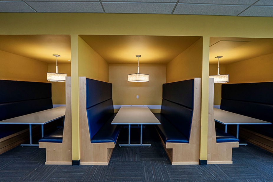 Photo of the Silverman Library third floor study booths. 