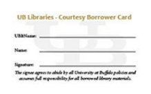 Screenshot of a UB Libraries Courtesy Borrower Card. 