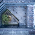 Aerial view of the Lockwood Memorial Library courtyard. 