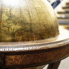 Closeup of the historic globe in the Charles B. Sears Law Library. 
