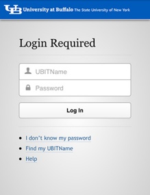 Photo of what your screen will look like when you are prompted to login with your UBIT credentials. 