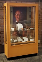 Photo of the Wilson Greatbatch exhibit in the library. 