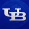 White University at Buffalo logo over blue background. 