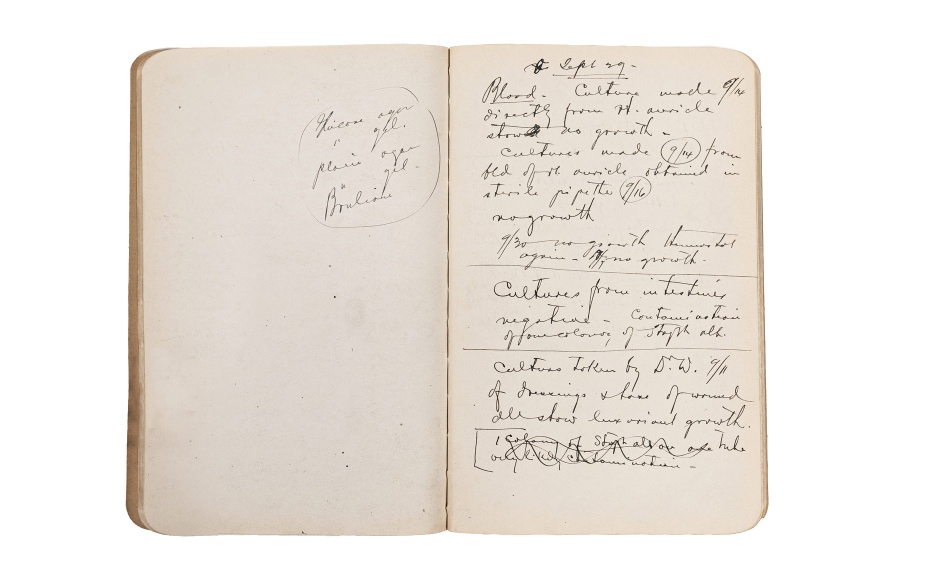 Notebook of Dr. Matzinger's handwritten notes and observations regarding President McKinley's autopsy. 