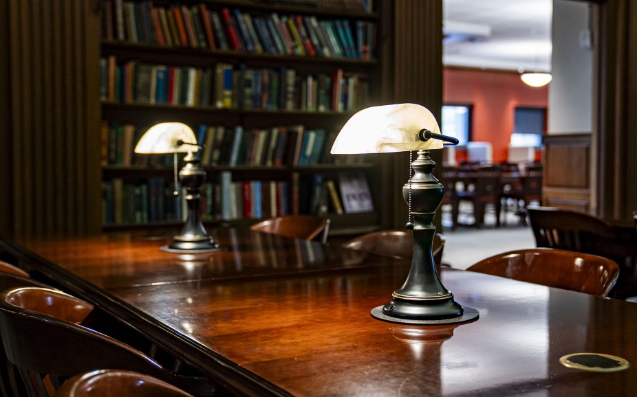 new lamps in the austin flint main reading room.
