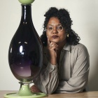 crystal campbell with her blown glass artwork. 