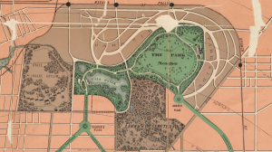 Frederick Law Olmsted's sketch map of Buffalo showing the park system, circa 1881.